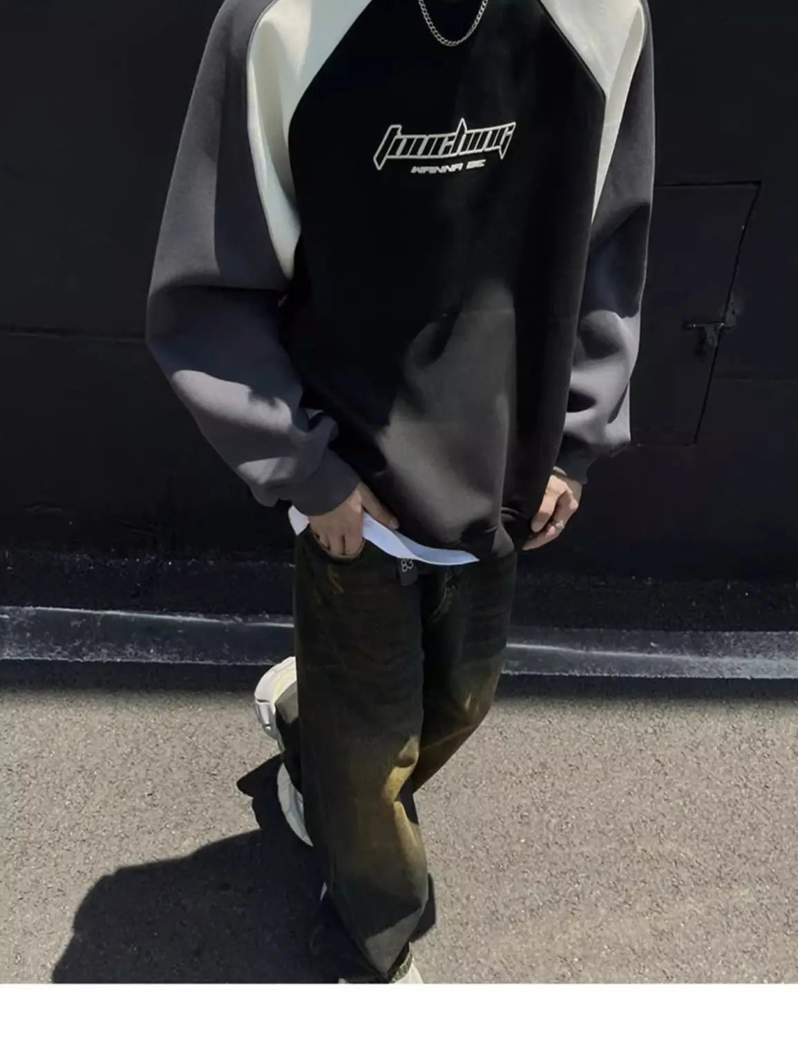 Motorcycle Style Round Neck Sweatshirt Men 2024 Spring Autumn Niche Contrasting Color Pullover Hot Top