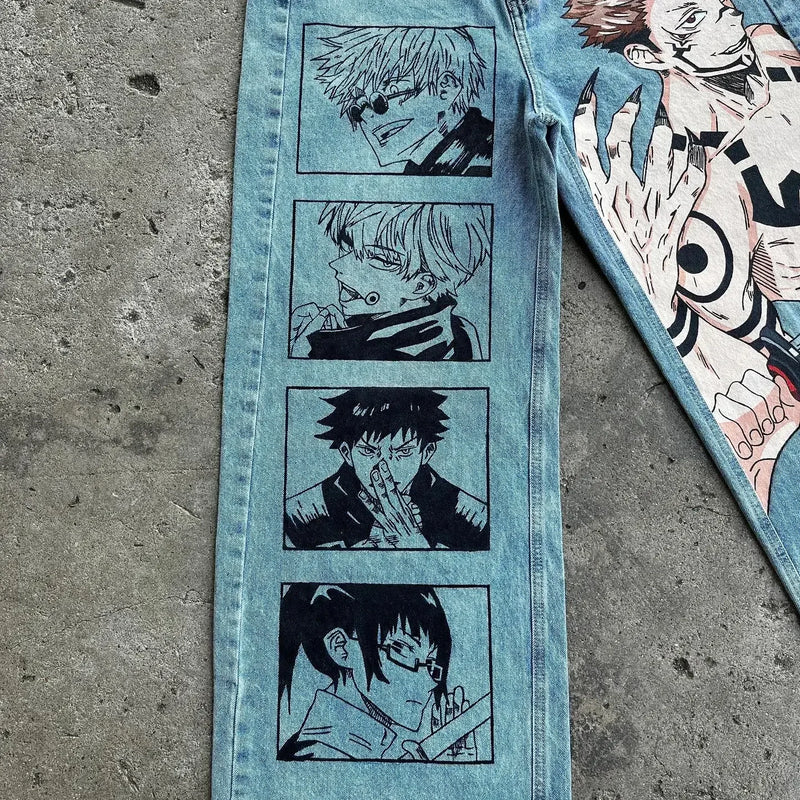 harajuku y2k baggy jeans the winged dragon of ra print wide leg denim pants popular anime jeans streetwear trouser men clothing unique jeans style 5731