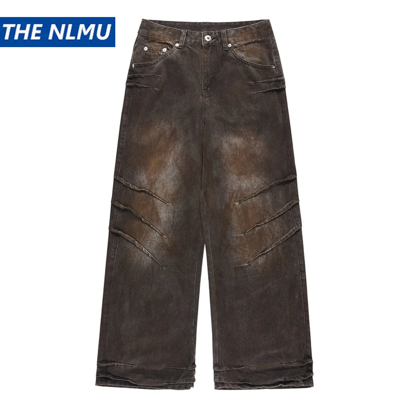 vintage baggy jeans men tie dyed distressed loose straight denim pants luxury designer jeans male streetwear hip hop trousers urban skinny jeans