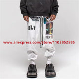 2024 autumn winter vintage casual sports pants mens letter illustration printed loose drawstring leg strap high street hip hop unique default style 1867