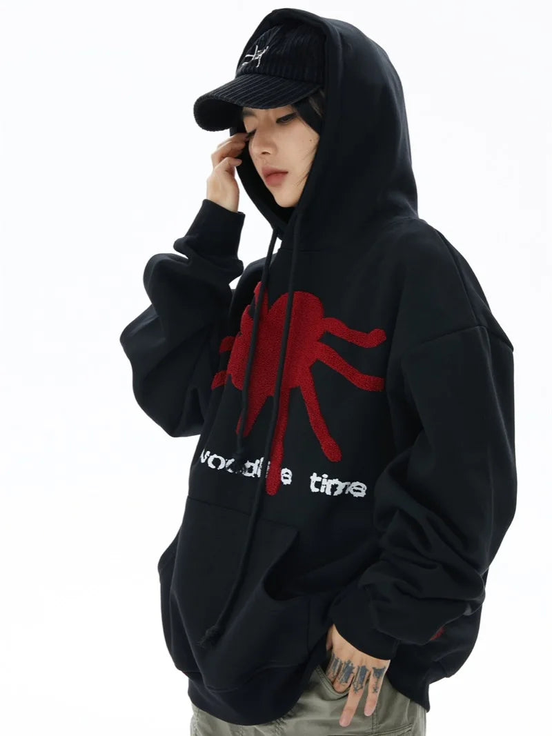 anime graphic tee featuring fashion spider web printed hoodies unisex hip hop y2k sweatshirt streetwear mens casual hooded autumn warm loose tops hoodies