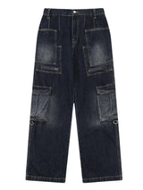 fashion punk rings streetwear loose pants unisex casual multiple pockets wide legs jean pants hip hop joggers men baggy jeans unique joggers style 1497