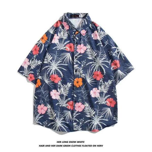 Korean summer vintage floral short-sleeved shirt for men chic Japanese style Hawaii light mature Hong Kong style handsome top
