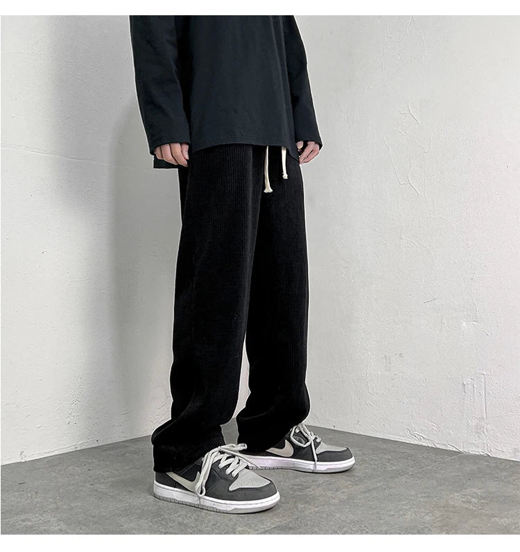 4 colors drawstring corduroy pants men fashion cotton casual pants men streetwear hip hop loose straight pants mens trousers unique default style 3752