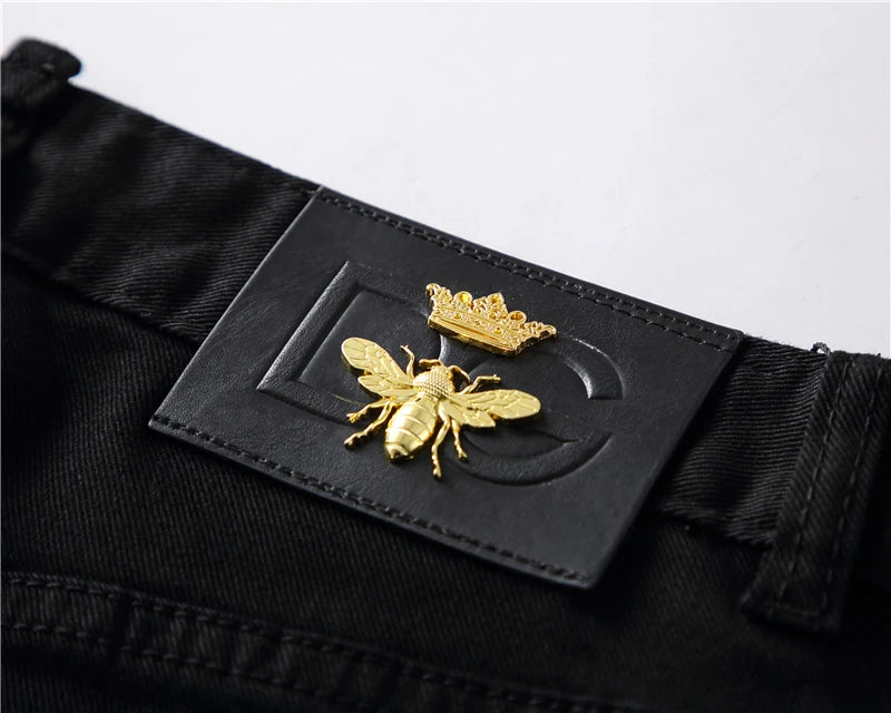 high new 2022 classical vintage morden luxurious embroidered bee crown jeans cotton denim pants comfort casual 28 38 n404 unique jeans style 1255