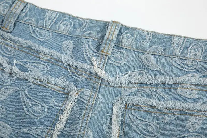 men distressed ripped patchwork paisley denim jean trouser fashion zipper biker jeans streetwear flare pants loose joggers jeans unique joggers style 5046