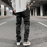 streetwear kanye slim fit feet coated black jeans pants for men pocket brushed wax tapered pants man casual cargo jeans y2k military streetwear pants