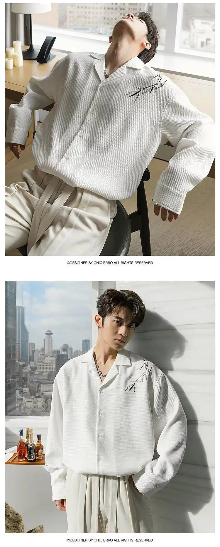 Men Waffle Shirt Women Long-sleeved Spring and Autumn Vintage Style Boys Handsome Solid Shirt Top Men Clothes
