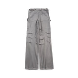 streetwear big pockets sashes pleated baggy jeans for men and women washed straight casual cargo pants oversize denim trousers unique cargo style 141
