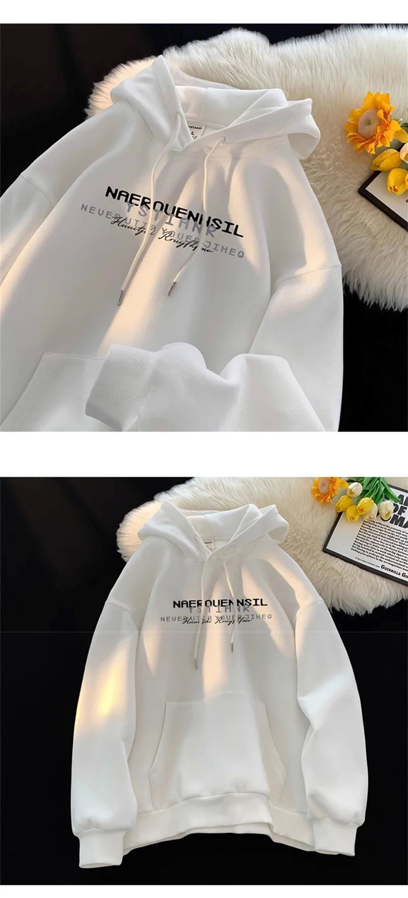 Autumn High Street Letter Printed Hooded Sweatshirt Men Casual Loose Vintage American Style Hoodies Y2K