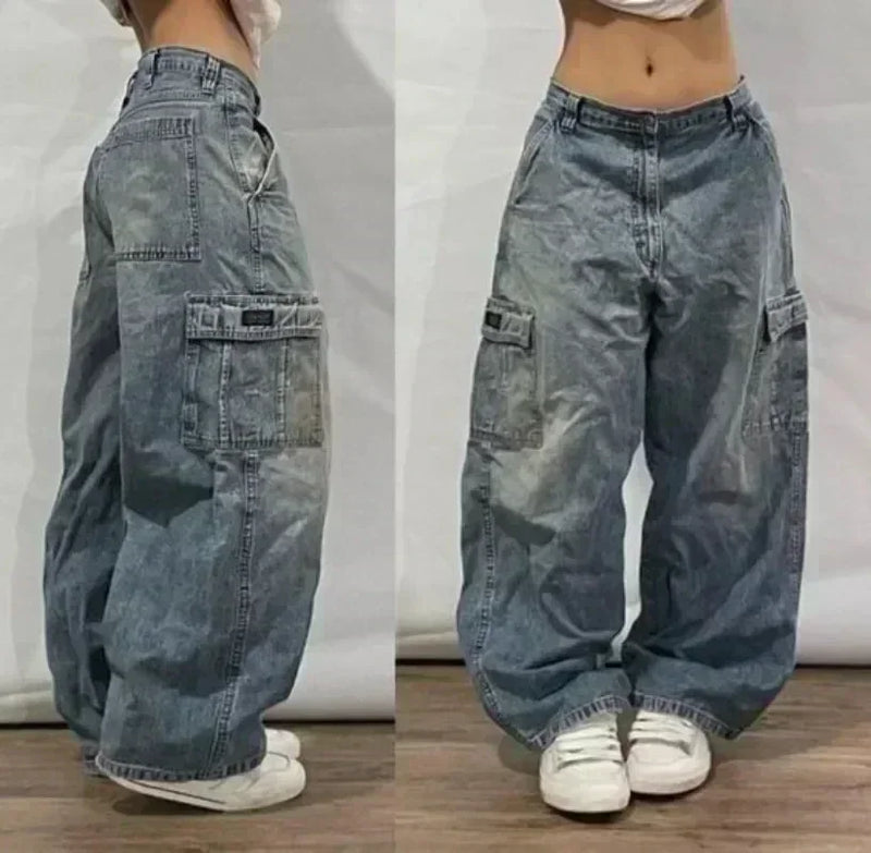american fashion pattern embroidery loose women street y2k new hip hop punk oversized mopping wide leg pants couple casual jeans unique jeans style 3082