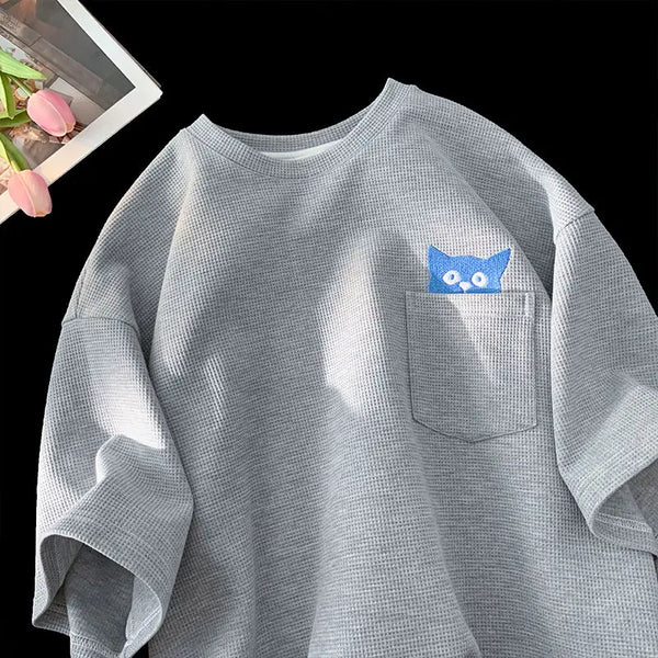 Y2k Anime panel – Korean High End Waffle Short Sleeved T Shirt For Men With Qu
