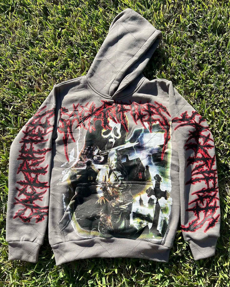 2023 New American Gothic Letter Print Oversized Hoodie Mens Y2K Retro