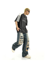 fashion ripped holes denim jeans harajuku patchwork straight jean trousers y2k trouser mens hip hop streetwear baggy jeans pants unique jeans style 4610
