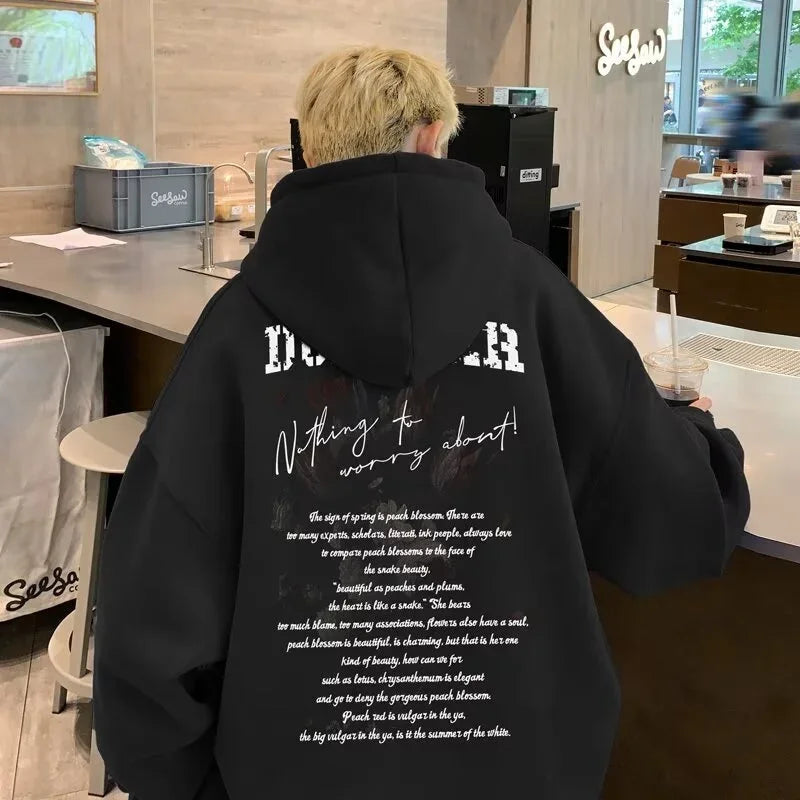 Autumn Mens Goth Letter Printed Pullover Hoodies Y2K Streetwear Fashio
