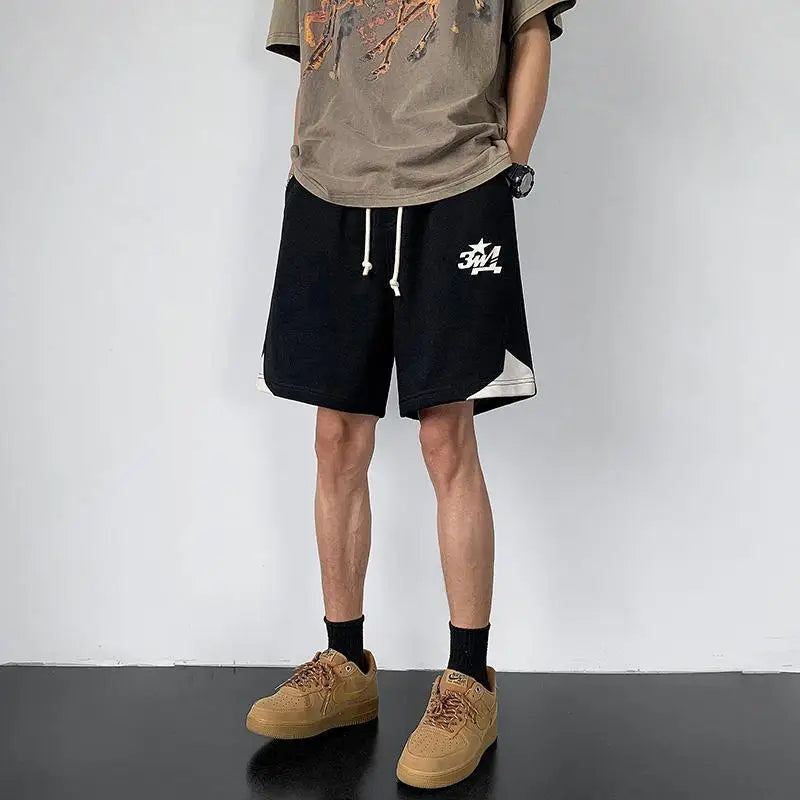 Korean fake two-piece sports basketball shorts men summer American fashion
