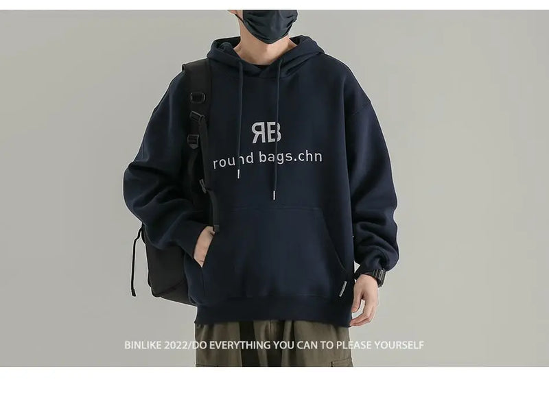 Fashionable Korean Personalized Hooded Sweatshirt Men's Letter Autumn and Winter Tops Japanese Casual Loose Pullover Jacket Tops