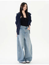 Men Women American Streetwear Vintage Washed Denim Loose Casual Wide Leg Baggy Jeans Couple Harem Jeans Trousers