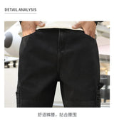 men american streetwear fashion loose casual hip hop wide leg black denim baggy jeans pants man y2k cargo jeans trousers unique cargo style 2340
