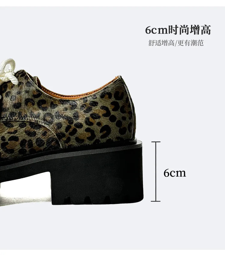 Men Leopard Genuine Leather Streetwear Fashion Casual Retro Derby Shoes Cityboy Cow Leather Height Increasing Shoes Loafers Man
