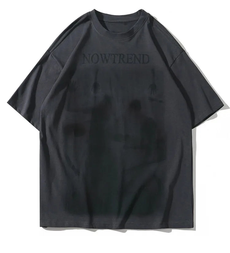 Glitchcore Fashion – Aolamegs Men Gothic Demon Ghost Print Oversized T Shirt Punk – Modern Streetwear for Everyone