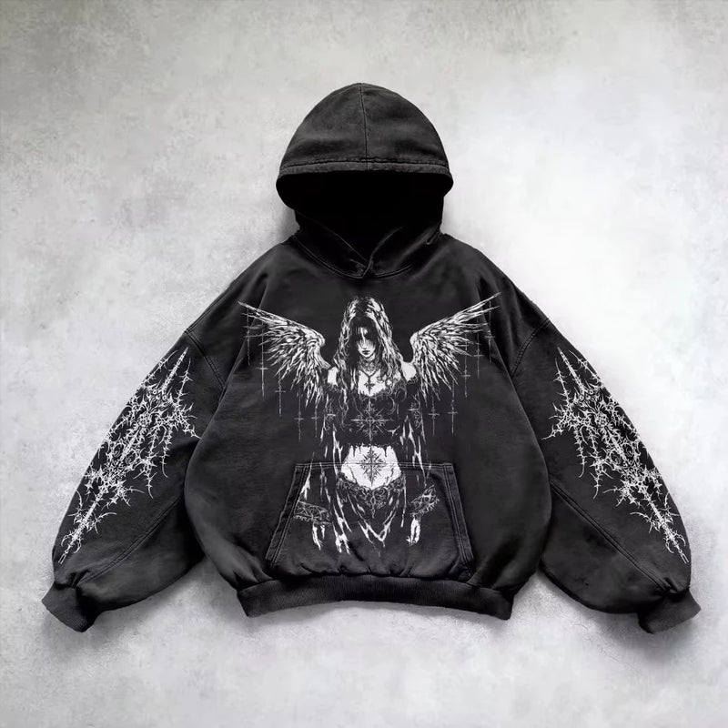 Street Y2K New Letter Patch Fleece Padded Warm Hoodie Women Harajuku C