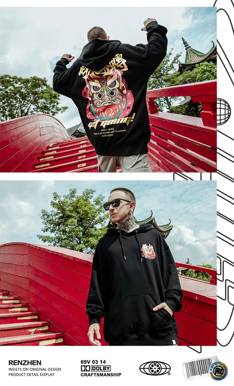 Japanese Streetwear Graphic Print Mens Hoodies Harajuku Fashion Fleece