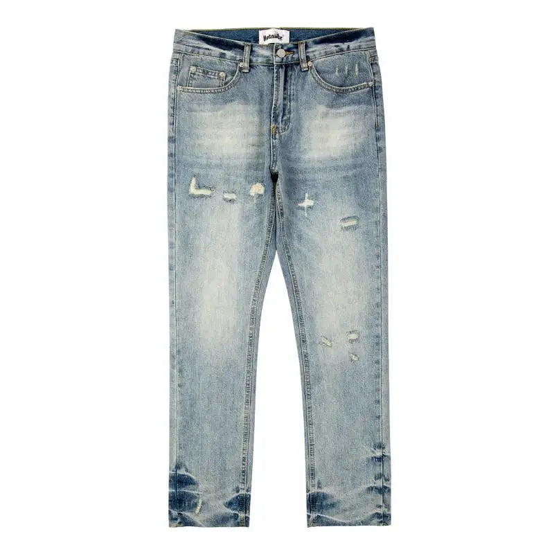 original tie dyed ripped flared denim jean for men streetwear washed hole casual stacked jeans pants mens slim fit jeans 2023 unique jeans style 3720