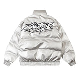 Men Waterproof Warm Jacket Winter Vintage PU Leather Parkas Embroidery Letter Thick Padded Coat Streetwear Hip Hop Loose Parka
