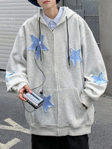 Mens Star Patch Zip Up Hoodie For Men Oversized Y2K Sweatshirt Jacket