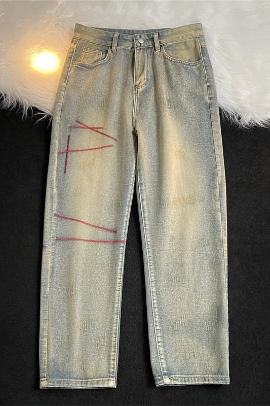 jeans mens spring and autumn retro casual straight leg pants design wide leg long pants cargo pants men unique cargo style 4131