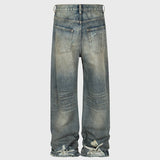vintage men jeans blue baggy denim pants dirty washed retro loose straight jeans trousers vintage washed jeans