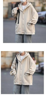 Korean Retro Y2K Waffle Hooded Jacket for Men and Women Ins Harajuku Style Casual Loose Couple Wear Cardigan Sweatshirt