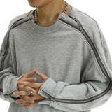 Hip Hop Sweatshirt O-neck Harajuku Skateboard Streetwear Zipper Up Pullover Unisex Casual Autumn Winter Loose Tops Men Clothing