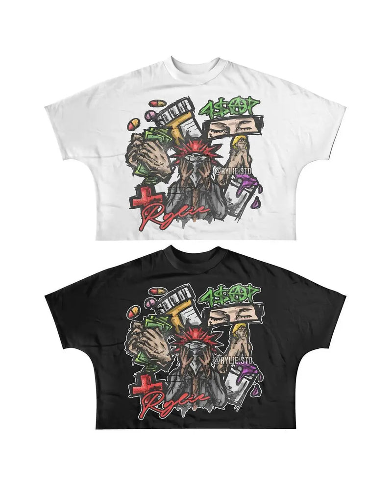 Cyberpunk Broken heart – New Gothic Cartoon Letter Printed Large Pattern T Shirt Cott