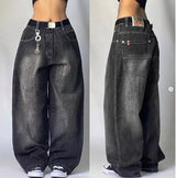 street popular gothic print spot jeans men y2k new harajuku casual loose straight wide leg pants couple joker punk denim trouser unique jeans style 2775