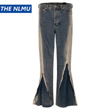 ro style men jeans double zipper blue flared denim pants luxury designer male streetwear hip hop blue baggy jeans trousers y2k stacked flare jeans