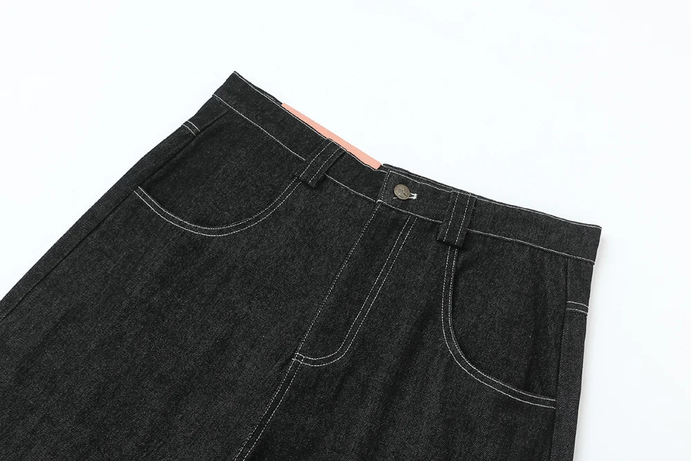 high street embroidery casual over knee summer jeans shorts mens wide leg baggy y2k denim short oversized five point pants unique jeans style 3556