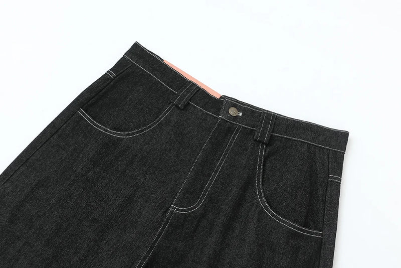 high street embroidery casual over knee summer jeans shorts mens wide leg baggy y2k denim short oversized five point pants unique jeans style 3556