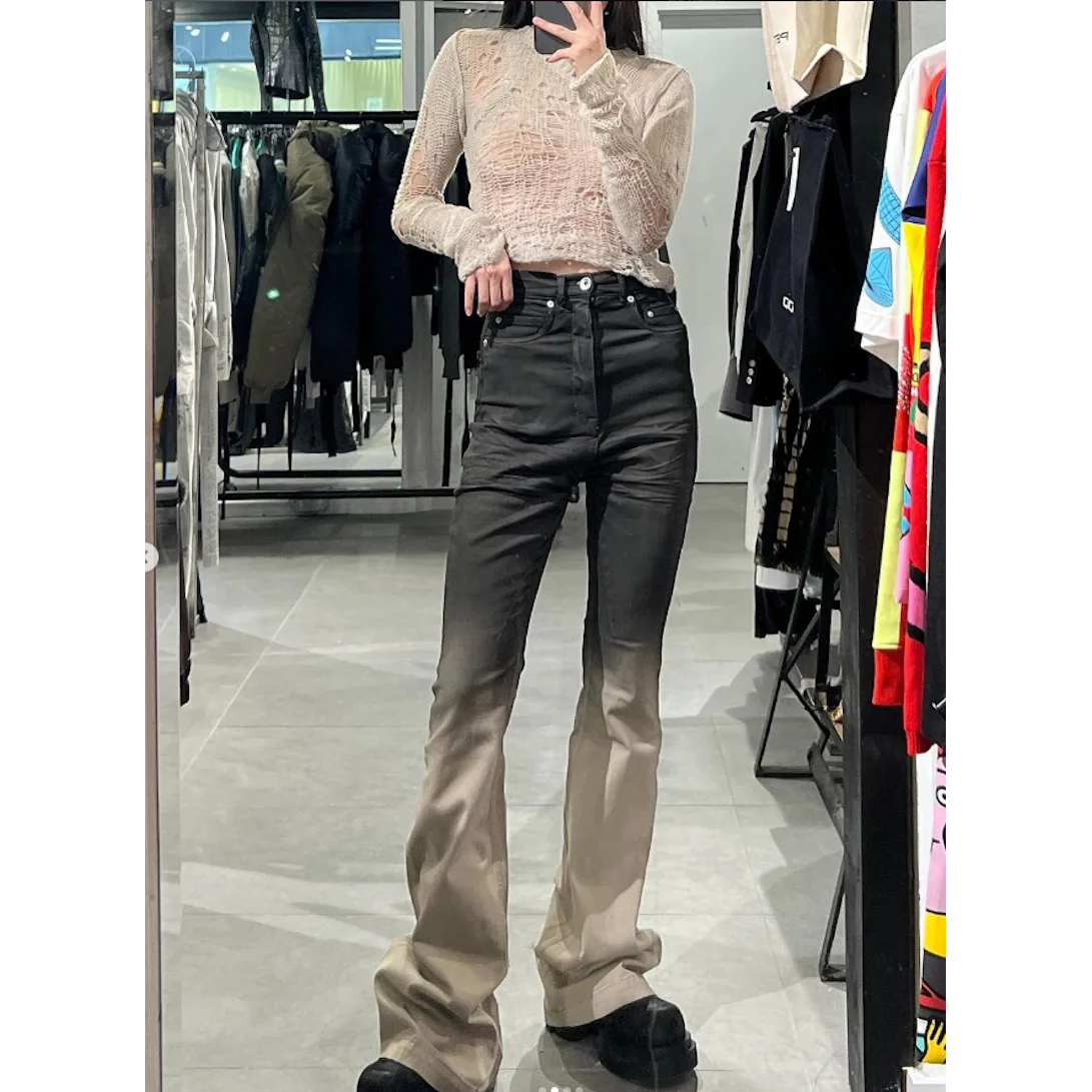 retro patchwork gradient slim flared jeans floor mop wide jean pants street wear new fashionable hip hop washed vintage mens urban skinny jeans