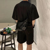 Men  Casual Suit Trendy New Neutral Solid Blazer Collar Shirts LGBT Design Short-sleeved Blouse Shorts Two-piece Set