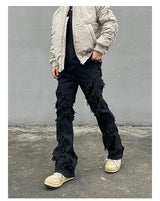 mens distressed ripped destroied tassel denim jean pants new fashion biker jeans streetwear flare pants joggers y2k men s jeans unique joggers style 3992