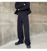 men 2 pieces sets corduroy short jacket wide leg pant suits korean streetwear fashion loose casual retro coat baggy trousers unique shorts style 2820