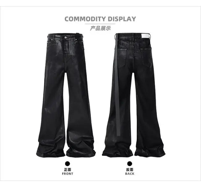 european and american street batik black paint coat wide jeans pants fashionable baggy contoured distressed flared denim jeans unique jeans style 1591