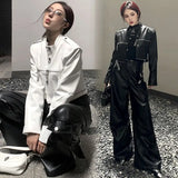 fit hop fashion essential premium european-and-american-heavy-industry-multi-zipper-design-spider-web-shoulder-pad-leather-jacket-for-women-2024-new-jacket-top high quality print urban hip everyday oversized wear design material unisex style a62723 - image streetwear graphic casual style streetwear design ID 02a5b