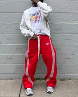 american retro classic striped sweatpants hip hop high street oversized wide leg pants men fashion trend versatile streetwear sporty tapered joggers
