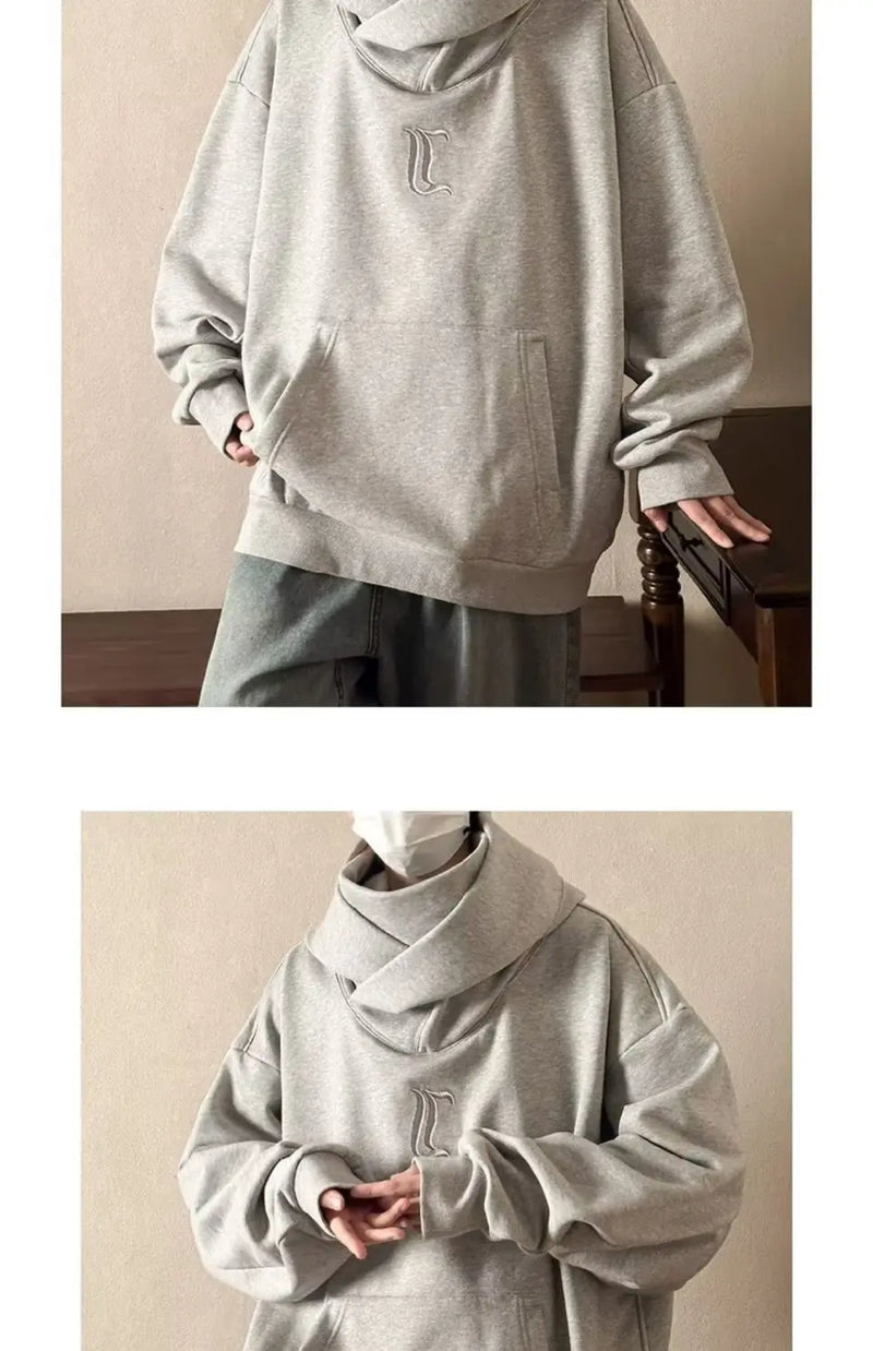 Trendy American High Collar Hooded Storm Sweatshirt For Men Women High
