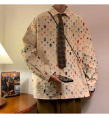 Cotton Hollow Out Shirt Men Oversized Fashion Casual Color Plaid Shirt Men Streetwear Loose Long Sleeved Shirt Mens Hole Shirts