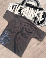 Skatercore Graphic tee – European And American New Letter Anime Portrait Printed Over