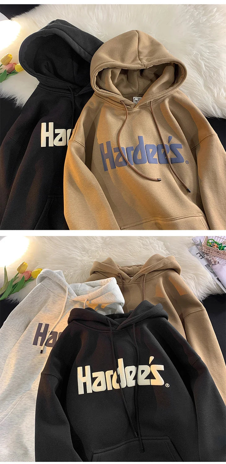 Trendy Personalized Pure Cotton Men's Hooded Sweatshirt New American Style Y2K Simple Loose Retro Thickened Jacket Tops